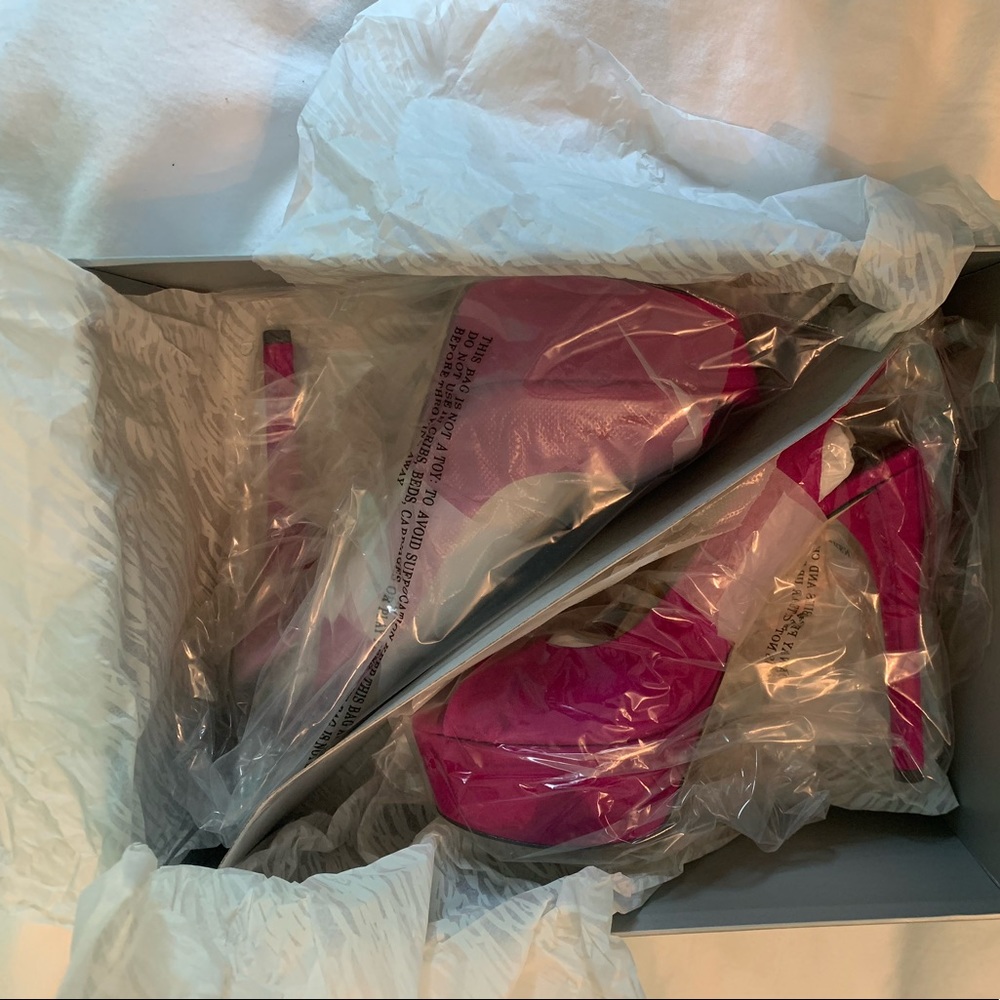 Brand New in box. Brian Atwood pink peep toe sling back fuchsia suede  pump